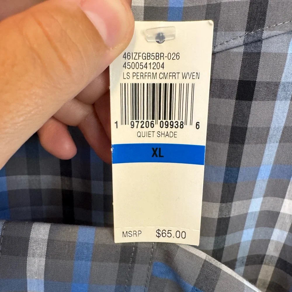 IZOD Performance Comfort Shirt Men's Blue Gray Plaid Button Down Size XL NWT - Picture 7 of 10